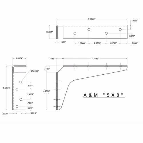 5 inch x 8 inch - Shelf Support Bracket - Brushed Aluminum - A and M Hardware